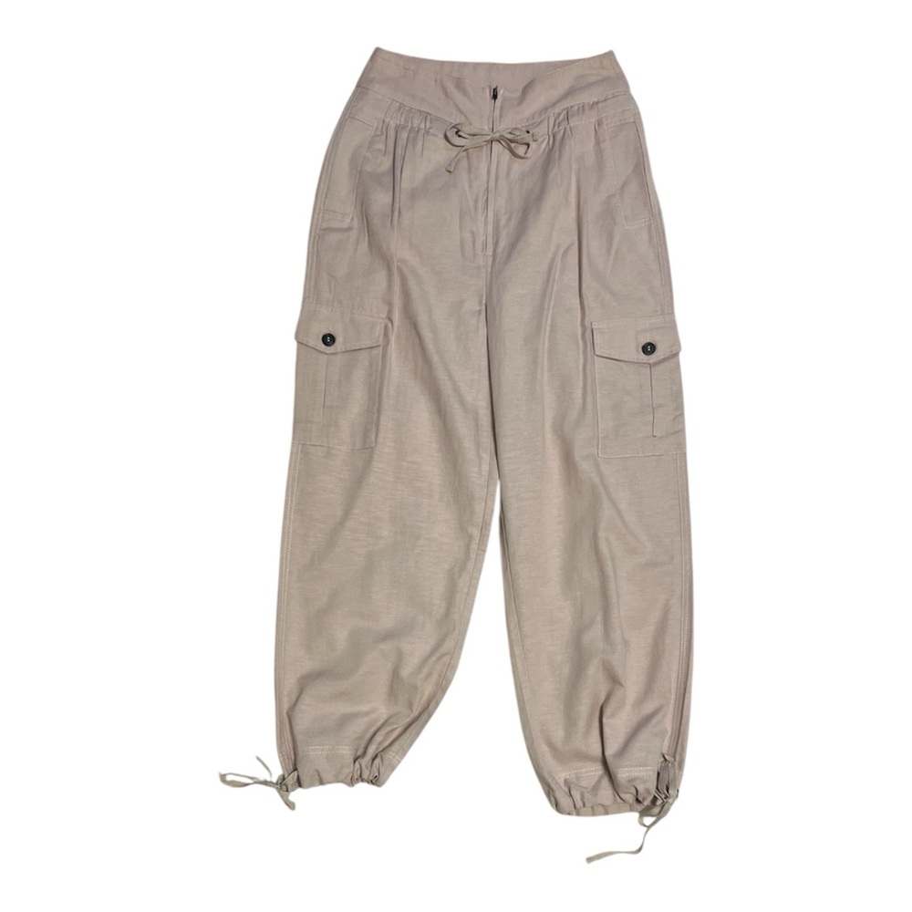 Beige Cargo Jogger Pants with Drawstring Waist